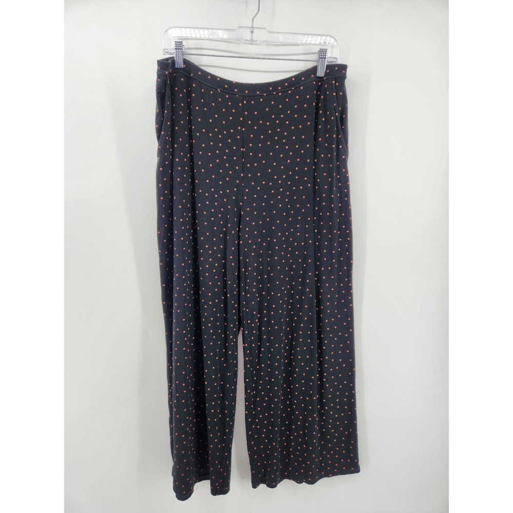 J Jill Wearever Collection Full Leg Cropped Pants Black Orange Dot Print L